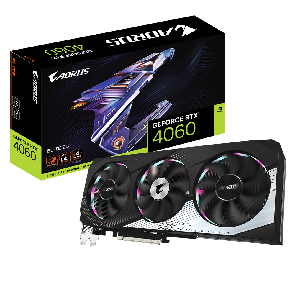 Bekijk afbeelding 1 van 4060 Gigabyte AORUS RTX Elite 8GB/2xDP/2xHDMI